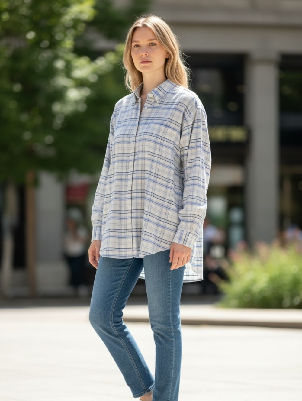 Cabin Creek Plaid Button-Down Shirt Wrinkle Free Stain Release Oxford Sz 18